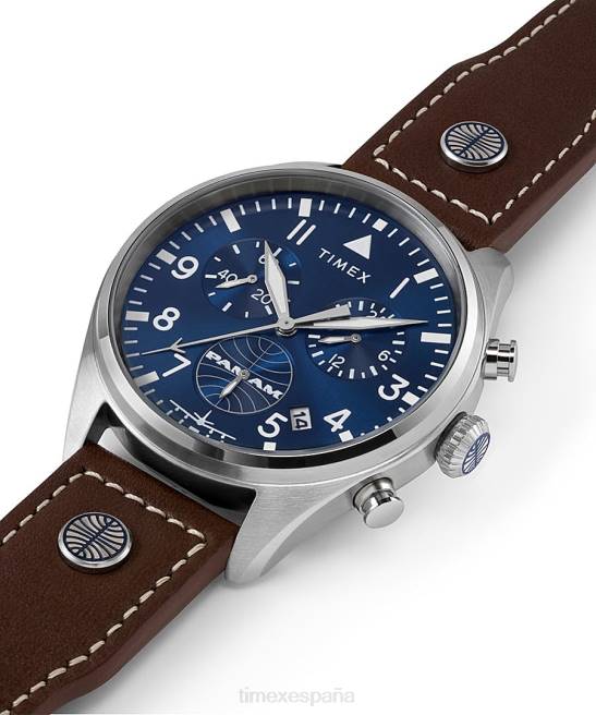 relojes | Timex x Reloj cronógrafo pan am de 42 mm con correa de piel. acero inoxidable/marrón/azul hombres Z8X280