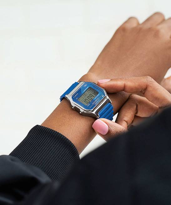 relojes | Timex reloj t80 de 34 mm con correa de resina tono plateado/azul hombres Z8X2266