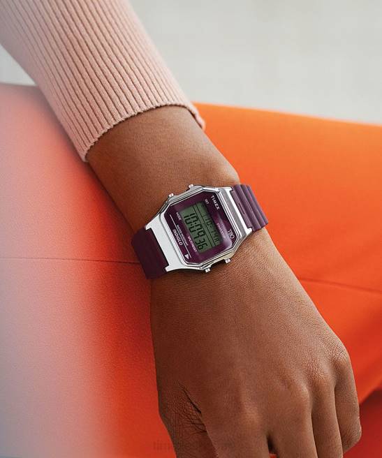 relojes | Timex reloj t80 de 34 mm con correa de resina tono plateado/burdeos hombres Z8X2262