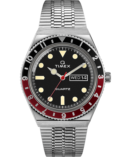 relojes | Q Timex Reedición de reloj con pulsera de acero inoxidable de 38 mm. acero inoxidable/negro/rojo hombres Z8X2110