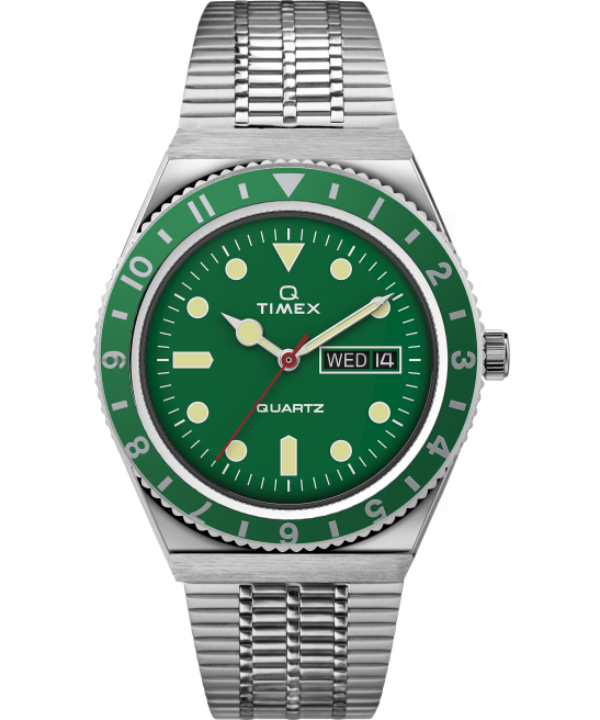 relojes | Q Timex Reedición de reloj con pulsera de acero inoxidable de 38 mm. acero inoxidable/verde hombres Z8X2113