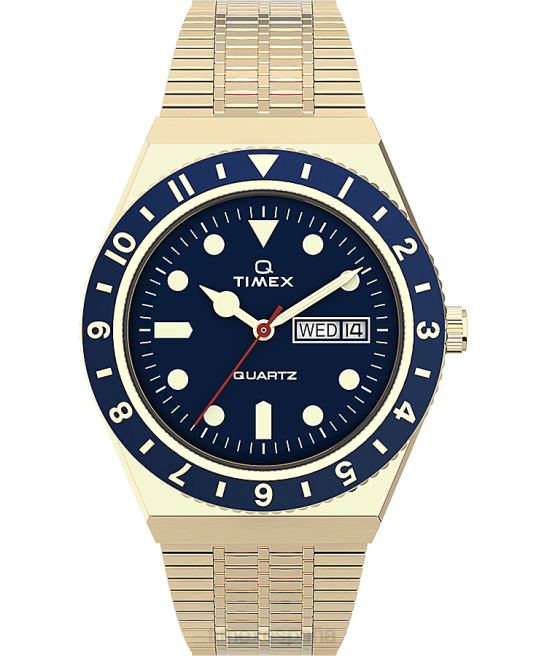 relojes | Q Timex Reedición de reloj con pulsera de acero inoxidable de 38 mm. tono dorado/acero inoxidable/azul hombres Z8X2127