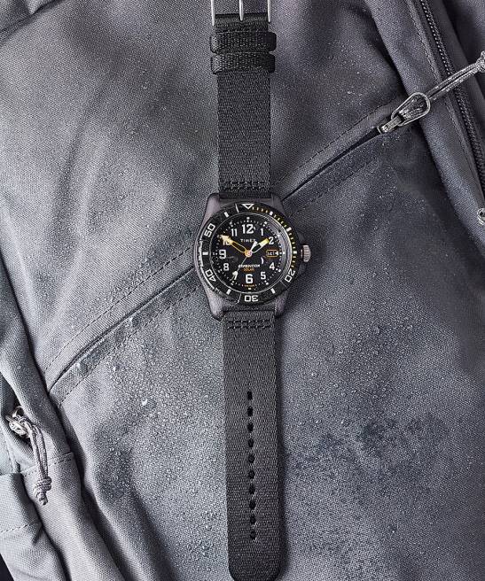 relojes | Timex Expedition North Freedive Ocean Reloj de 46 mm con correa de tela reciclada gris negro hombres Z8X2121