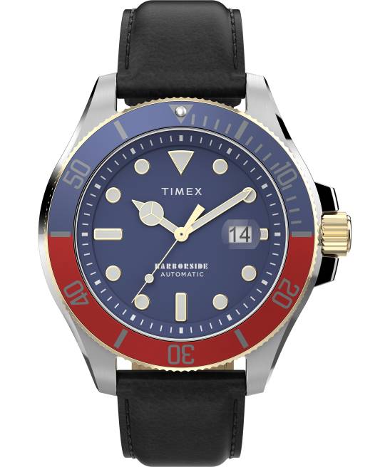 relojes | Timex Reloj Harborside Coast automático de 43 mm con correa de cuero bicolor/marrón/azul/otro hombres Z8X2129