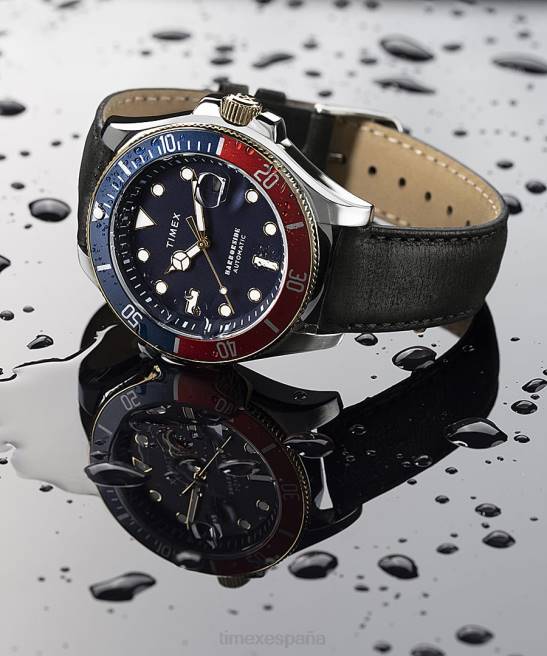 relojes | Timex Reloj Harborside Coast automático de 43 mm con correa de cuero bicolor/marrón/azul/otro hombres Z8X2129