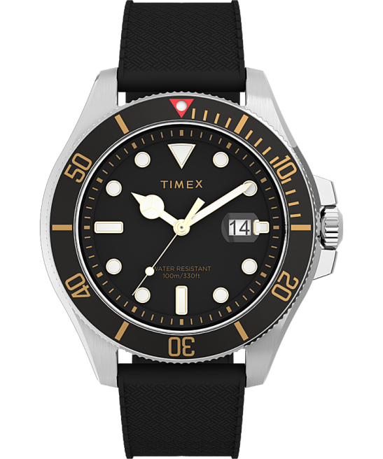 relojes | Timex Reloj Harbourside Coast de 43 mm con correa de caucho tono plateado/negro hombres Z8X2130
