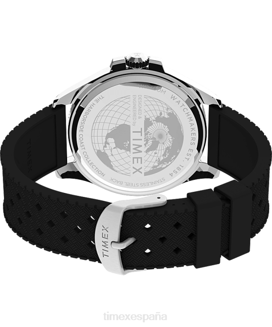 relojes | Timex Reloj Harbourside Coast de 43 mm con correa de caucho tono plateado/negro hombres Z8X2130