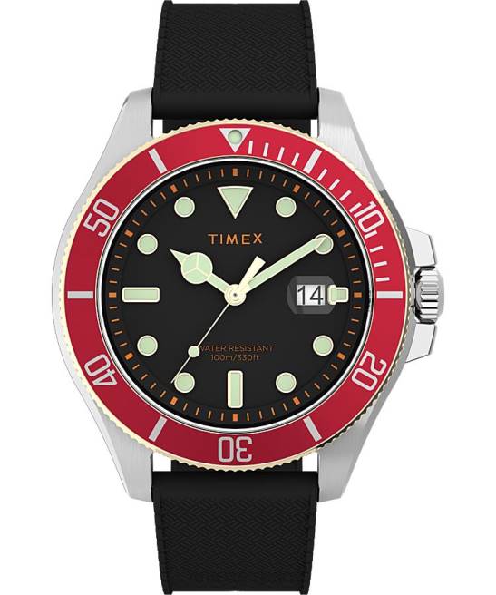 relojes | Timex Reloj Harbourside Coast de 43 mm con correa de caucho tono plateado/negro/rojo hombres Z8X2131