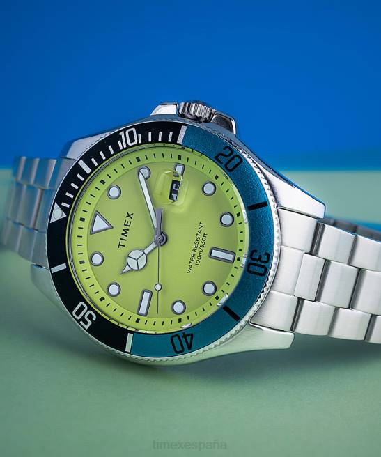 relojes | Timex Reloj Harbourside Coast de 43 mm con pulsera de acero inoxidable acero inoxidable/verde hombres Z8X2133