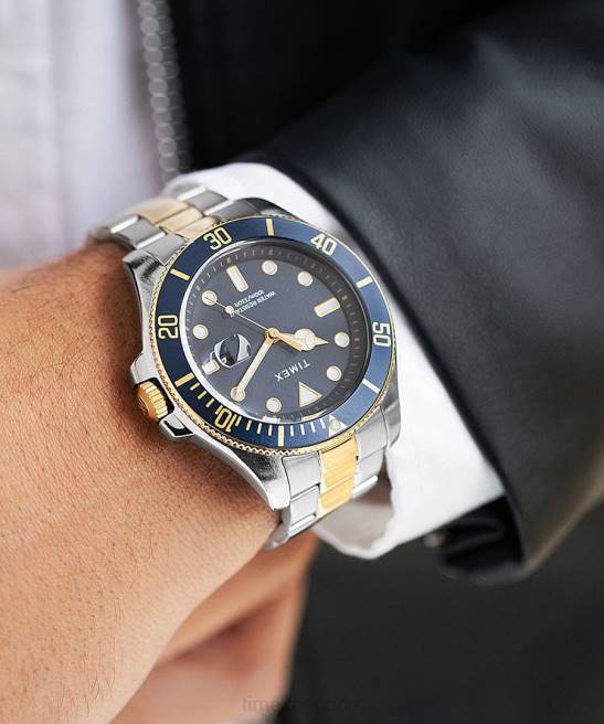 relojes | Timex Reloj Harbourside Coast de 43 mm con pulsera de acero inoxidable azul/bicolor hombres Z8X2134