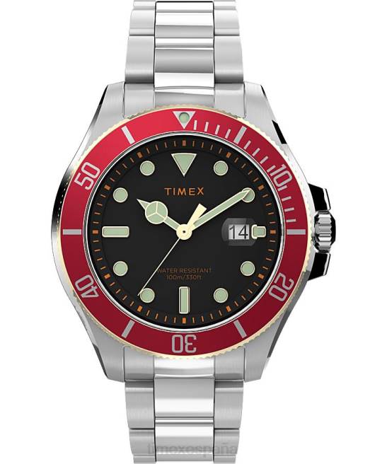 relojes | Timex Reloj Harbourside Coast de 43 mm con pulsera tono plateado/acero inoxidable/negro hombres Z8X2136