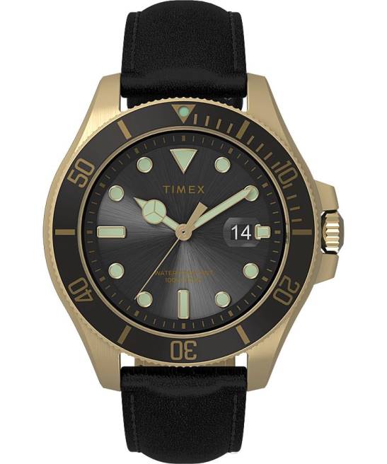 relojes | Timex reloj Harbourside Coast de 43 mm con correa de cuero tono dorado/negro hombres Z8X2132