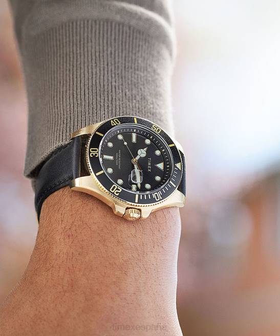 relojes | Timex reloj Harbourside Coast de 43 mm con correa de cuero tono dorado/negro hombres Z8X2132