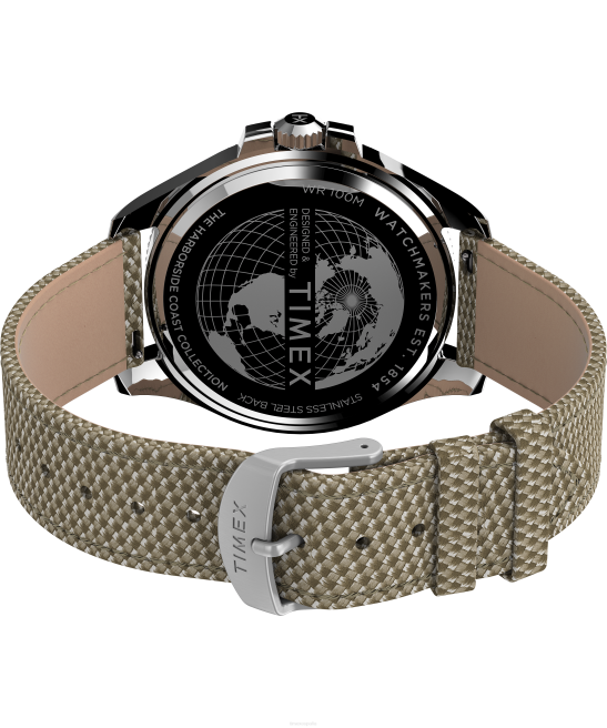 relojes | Timex reloj Harbourside Coast de 43 mm con correa de tela tono plateado/bronceado/negro hombres Z8X2117