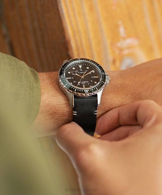 relojes | Timex reloj navi xl de 41 mm con correa de cuero acero inoxidable/negro/verde hombres Z8X2116