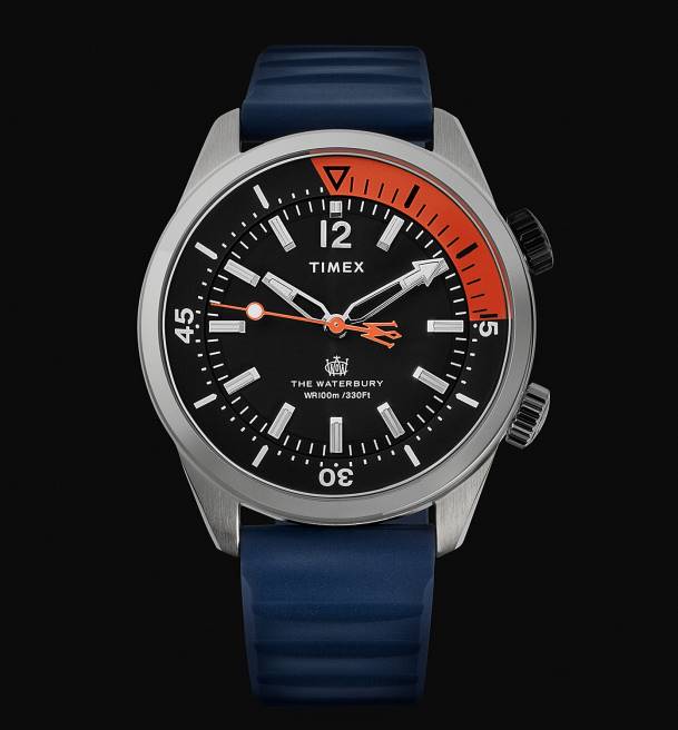 relojes | Timex reloj waterbury dive de 41 mm con correa de caucho sintético acero inoxidable/azul/negro hombres Z8X2120