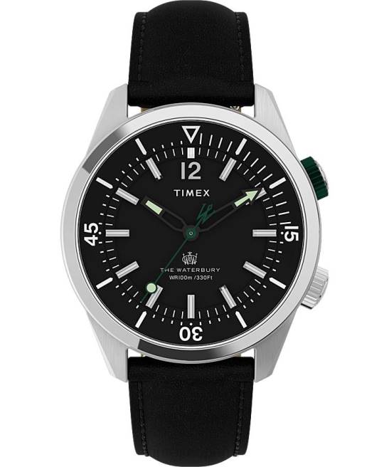 relojes | Timex reloj waterbury dive de 41 mm con correa de cuero acero inoxidable/negro/verde hombres Z8X2109