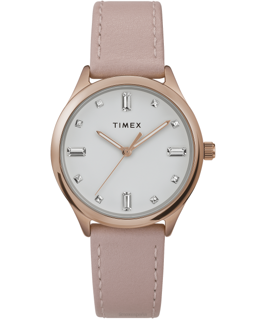 relojes | Timex Reloj moderno Easy Reader de 32 mm con correa de cuero tono oro rosa/rosa/blanco mujer Z8X2384