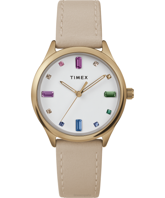 relojes | Timex Reloj moderno de vestir con correa de cuero de 32 mm. tono dorado/bronceado/blanco mujer Z8X2386