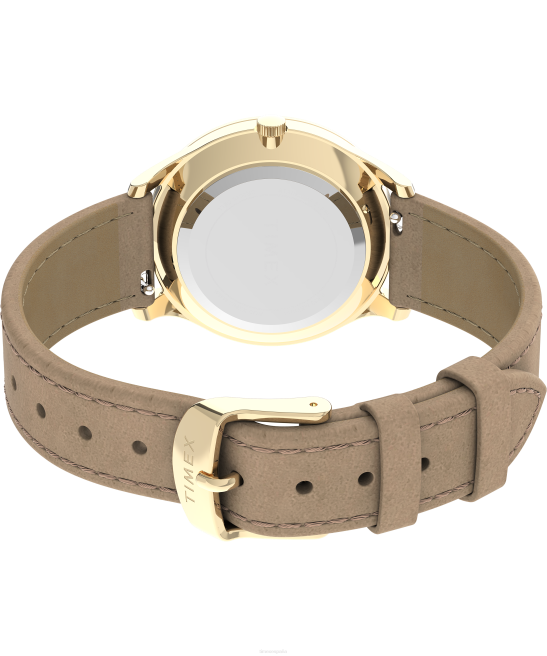 relojes | Timex Reloj moderno de vestir con correa de cuero de 32 mm. tono dorado/bronceado/blanco mujer Z8X2386
