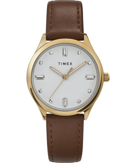 relojes | Timex Reloj moderno de vestir con correa de cuero de 32 mm. tono dorado/marrón/blanco mujer Z8X2385