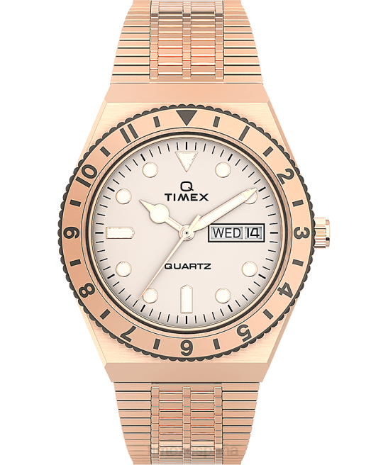 relojes | Q Timex Reloj con pulsera de acero inoxidable de 36 mm. tono oro rosa/crema mujer Z8X2368