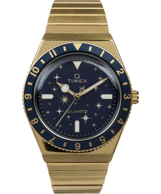relojes | Q Timex reloj celestial de 36 mm con correa de expansión de acero inoxidable tono dorado/azul mujer Z8X2328