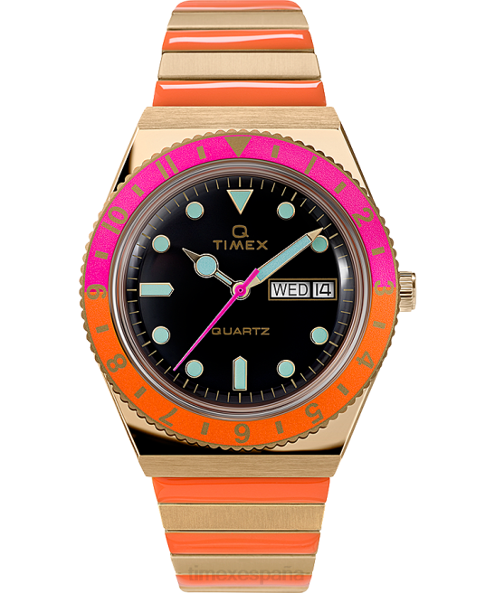 relojes | Q Timex reloj malibu de 36 mm con correa de expansión de acero inoxidable dorado/bicolor/negro mujer Z8X2372