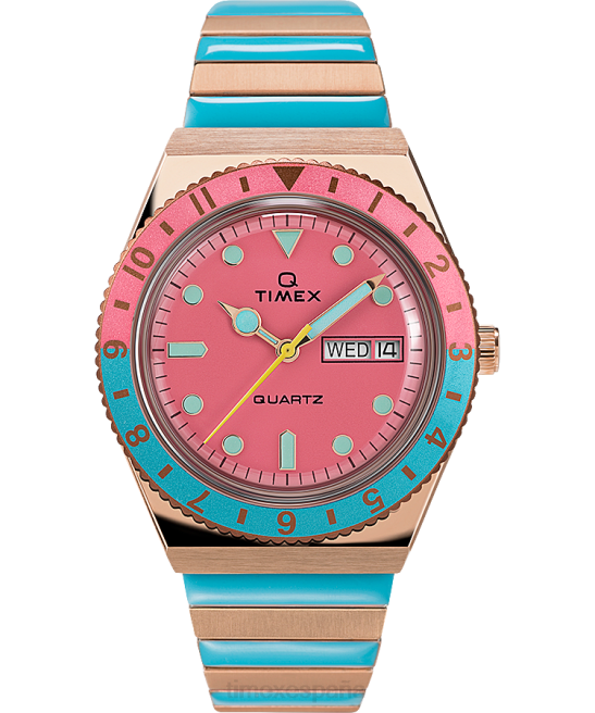 relojes | Q Timex reloj malibu de 36 mm con correa de expansión de acero inoxidable tono oro rosa/bicolor/rosa mujer Z8X2367