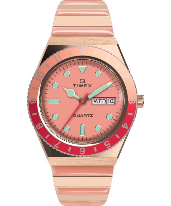 relojes | Q Timex reloj malibu de 36 mm con correa de expansión de acero inoxidable tono oro rosa/rosa mujer Z8X2342