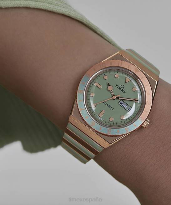 relojes | Q Timex reloj malibu de 36 mm con correa de expansión de acero inoxidable tono oro rosa/verde mujer Z8X2338
