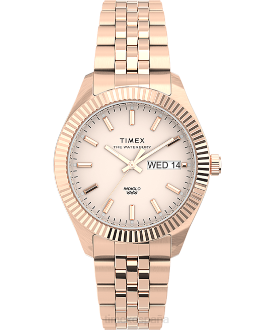 relojes | Timex Reloj Legacy Boyfriend de 36 mm con pulsera de acero inoxidable tono oro rosa/rosa mujer Z8X2340