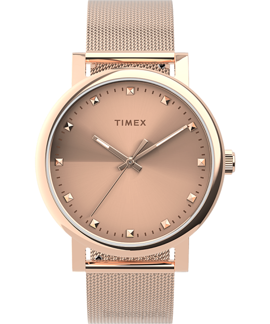 relojes | Timex Reloj original con correa de malla de acero inoxidable de 38 mm. tono oro rosa mujer Z8X2345