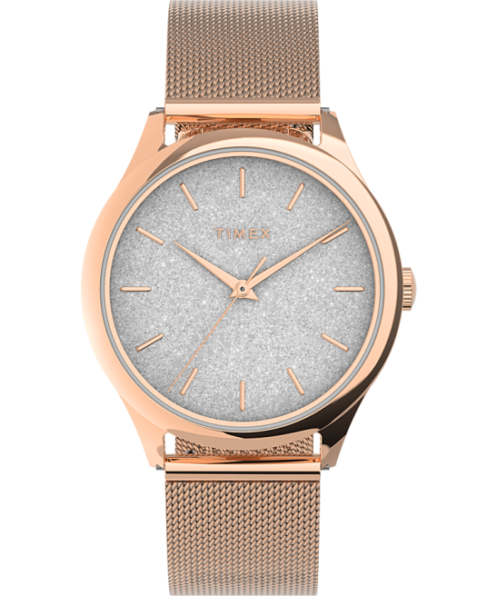 relojes | Timex celestial opulence reloj con correa de malla de acero inoxidable de 32 mm tono oro rosa/blanco mujer Z8X2352