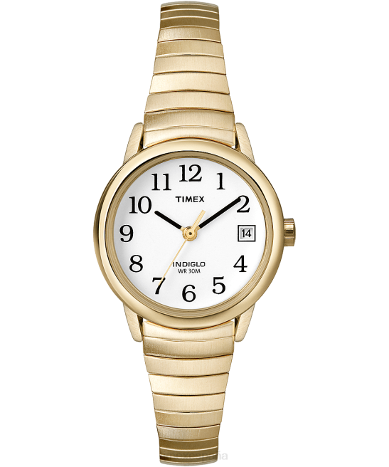 relojes | Timex reloj con banda de expansión de 25 mm de fácil lectura tono dorado/blanco mujer Z8X2371