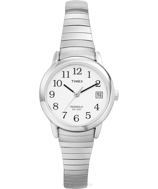 relojes | Timex reloj con banda de expansión de 25 mm de fácil lectura tono plateado/acero inoxidable/blanco mujer Z8X2370