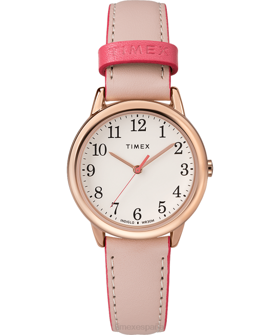 relojes | Timex Reloj Easy Reader Color Pop de 30 mm con correa de cuero tono oro rosa/rosa/crema mujer Z8X2390