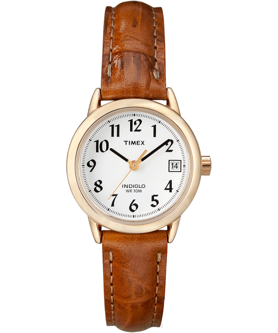 relojes | Timex Reloj Easy Reader de 25 mm con correa de cuero tono dorado/marrón/blanco mujer Z8X2388