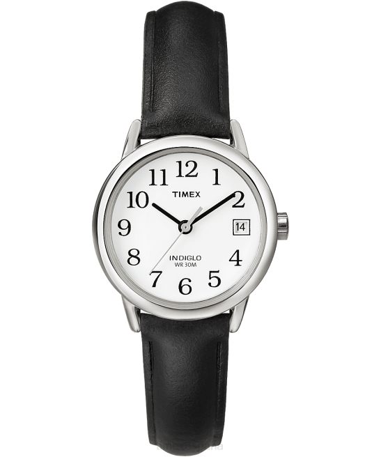 relojes | Timex Reloj Easy Reader de 25 mm con correa de cuero tono plateado/negro/blanco mujer Z8X2389
