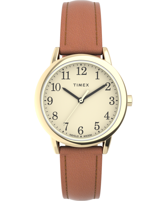 relojes | Timex Reloj Easy Reader de 30 mm con correa de cuero ajustable de una sola vez tono dorado/marrón/crema mujer Z8X2398