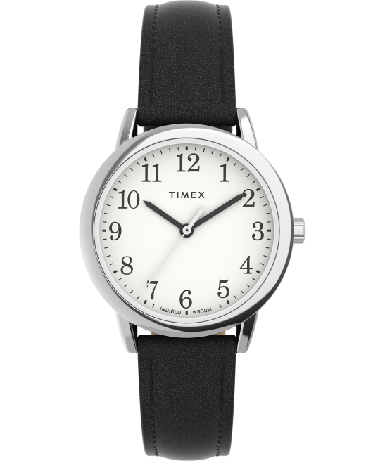 relojes | Timex Reloj Easy Reader de 30 mm con correa de cuero ajustable de una sola vez tono plateado/negro/blanco mujer Z8X2397